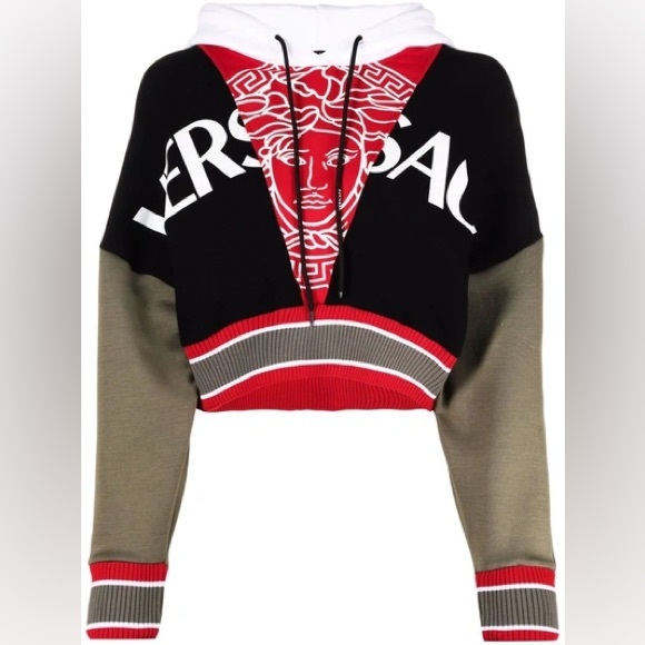 Versace Black, Red, and White Cropped Hoodie - Picture 4 of 13